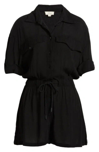 Shop Elan Cuff Sleeve Cover-up Romper In Black