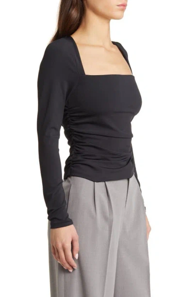 Shop Open Edit Ruched Square Neck Top In Black