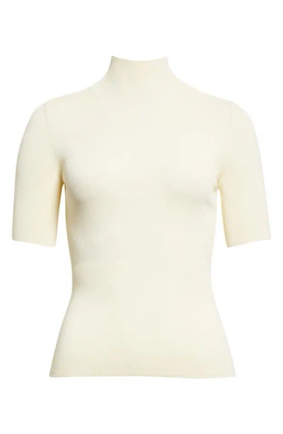 Shop Off-white Logo Mock Neck Rib Knit Top In White