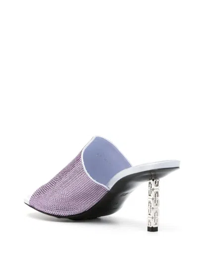 Givenchy Sculpted Heel Open Toe Mules With G Cube Embellishment In Lavender