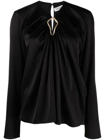 Lanvin Draped Long-sleeved Blouse In Black