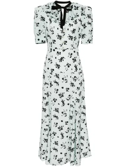 Shop Alessandra Rich Rose Print Dress Clothing In Blue