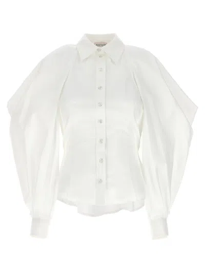 Shop Alexander Mcqueen Cut Out Shirt On Shoulders In White