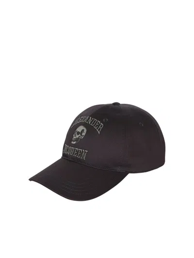 Alexander Mcqueen Cotton Twill Cap With Embroidery In Black