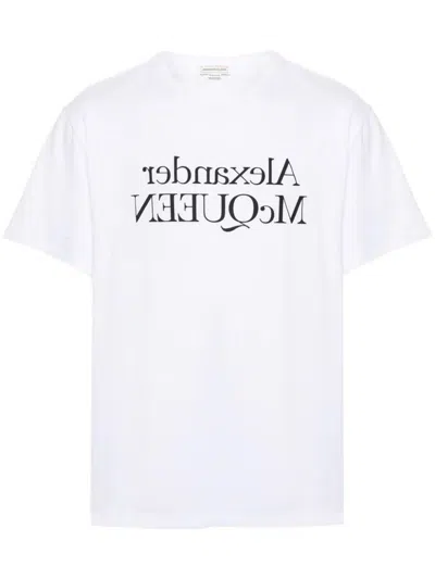 Shop Alexander Mcqueen T-shirt Logo Reflection Clothing In White