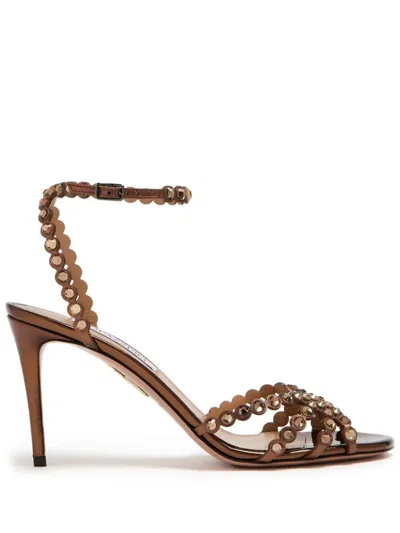 Shop Aquazzura Tequila Crystal Sandals 85 Shoes In Brown