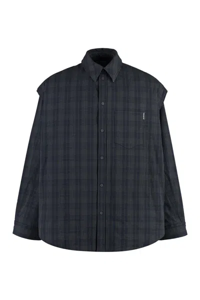Balenciaga Grey Cotton Overshirt With Removable Sleeves For Men In Grey