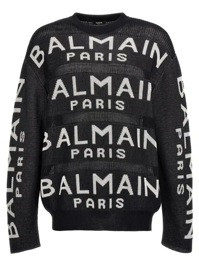 Shop Balmain Logo Sweater In White/black