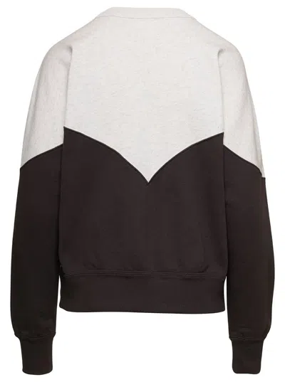 Shop Isabel Marant Étoile Black And White Bi-color Sweatshirt With Contrasting Logo Lettering In Cotton Blend Woman