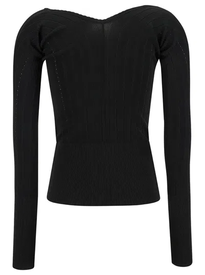 Shop Jacquemus Black Long Sleeve Top With Logo Detail And Cut-out In Viscose Blend Woman