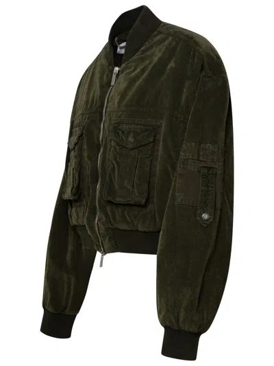Shop Blumarine Green Velvet Bomber Jacket