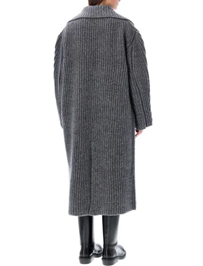 Shop Bottega Veneta Wool Knit Coat In Grey Melange