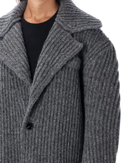 Shop Bottega Veneta Wool Knit Coat In Grey Melange