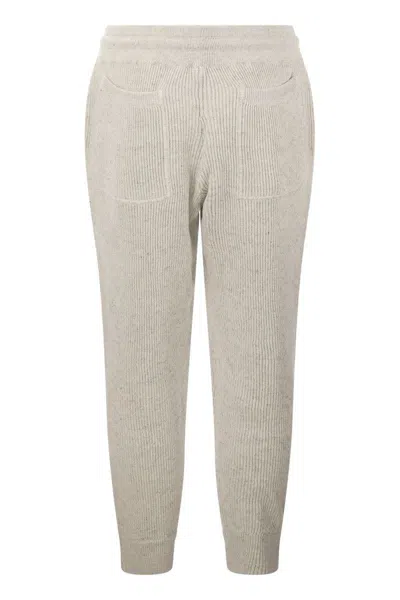 Shop Brunello Cucinelli Cotton And Linen Knit Trousers In Grey