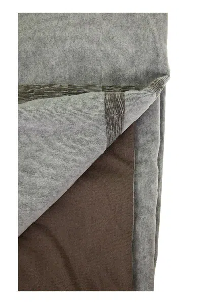 Shop Brunello Cucinelli Cotton Beach Towel With Monile In Grey