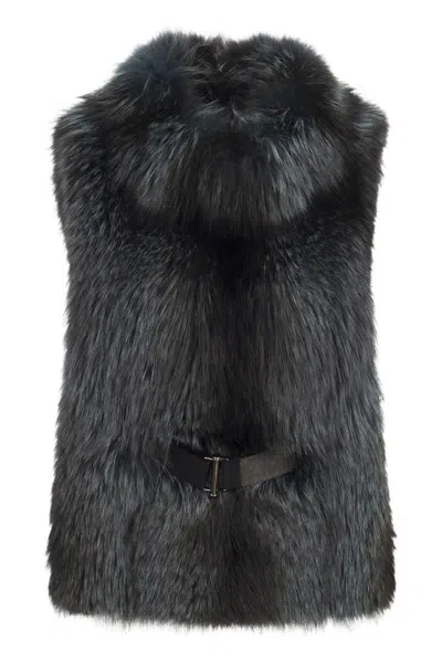 Shop Brunello Cucinelli Fox Fur Vest In Blue