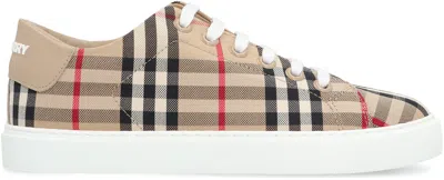 Shop Burberry Checked Motif Sneakers In Beige