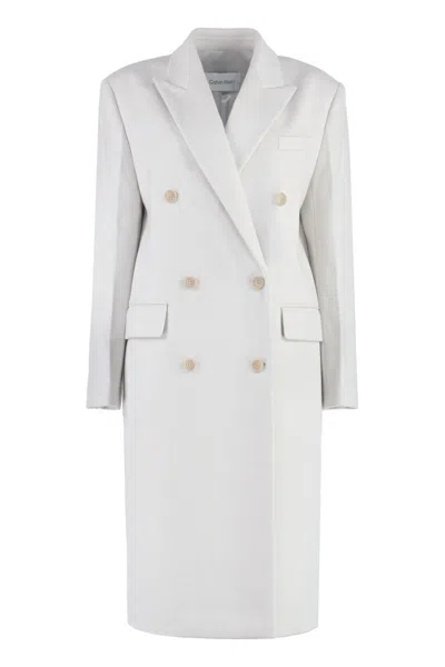 Shop Calvin Klein Double-breasted Wool Coat In Light Gray