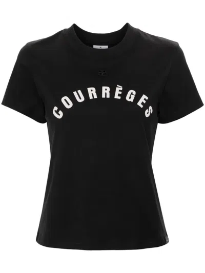 Shop Courrèges Logo Print T-shirt Clothing In Black