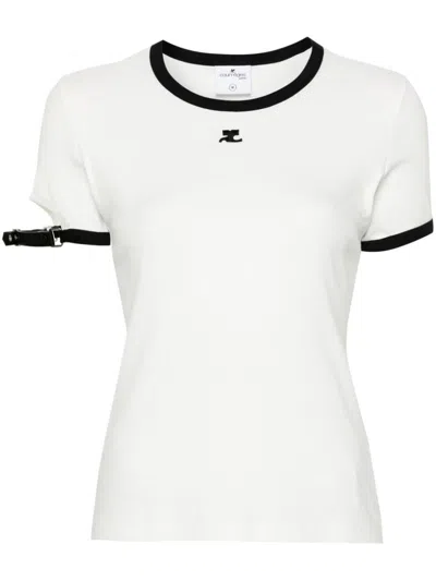 Shop Courrèges T-shirt In Heritage White / Black