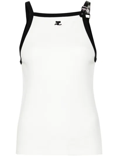 Shop Courrèges Tank Top In Heritage White / Black