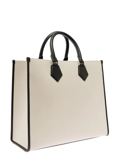 Shop Dolce & Gabbana Man's Black And White Cotton Shopper Bag With  Embossed Logo
