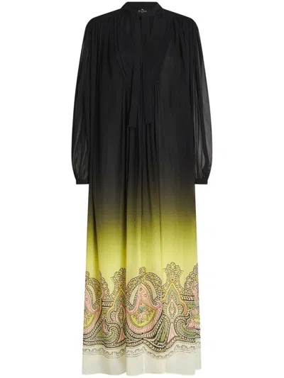 Shop Etro Printed Silk Dress In Black