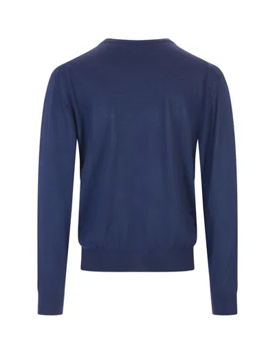 Shop Fedeli Cashmere Pullover With V-neck In Blue