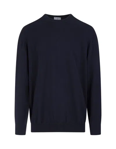 Shop Fedeli Dark Cashmere Round-neck Pullover In Blue