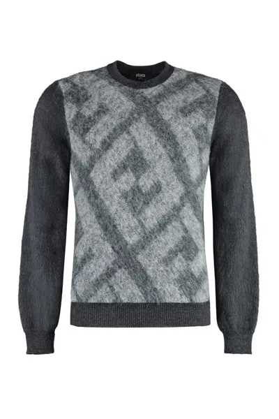 Shop Fendi Wool Blend Crew-neck Sweater In Grey