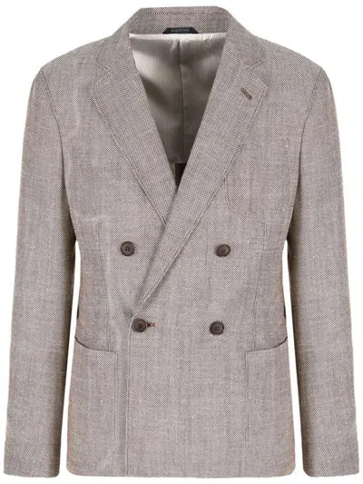 Shop Giorgio Armani Upton Line Double-breasted Jacket Clothing In Brown