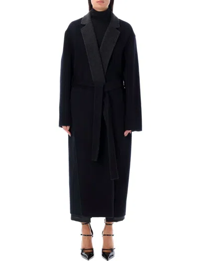 Shop Givenchy Double Face Coat In Midnight Blue