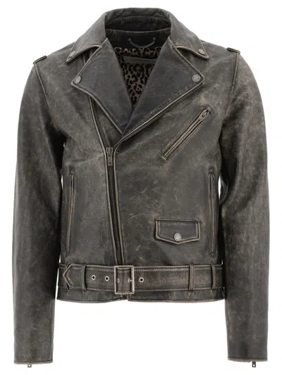 Shop Golden Goose "chiodo" Leather Jacket In Grey