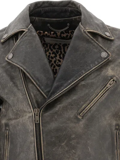Shop Golden Goose "chiodo" Leather Jacket In Grey