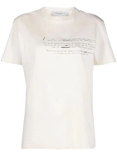 Shop Golden Goose T-shirt Embroidered Writing Clothing In White