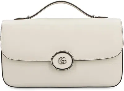 Shop Gucci Petite Gg Leather Shoulder Bag In Ivory