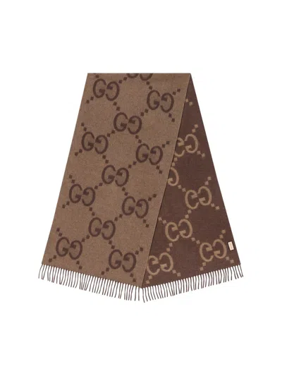 Shop Gucci Scarves In Beige/dark Brown