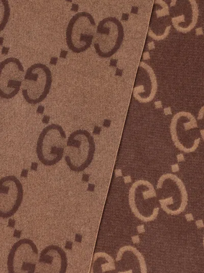 Shop Gucci Scarves In Beige/dark Brown
