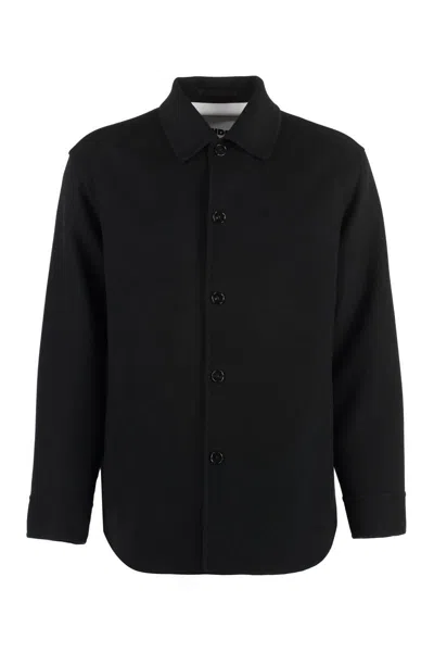 Jil Sander Wool Coat With Long Sleeves And Curved Hem In Black