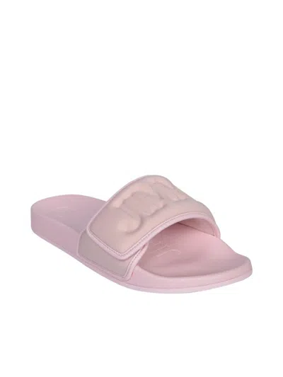 Jimmy Choo Fitz Slides With Lycra Logoed Bang In Pink