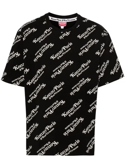 Shop Kenzo Allover Logo T-shirt Clothing In Black