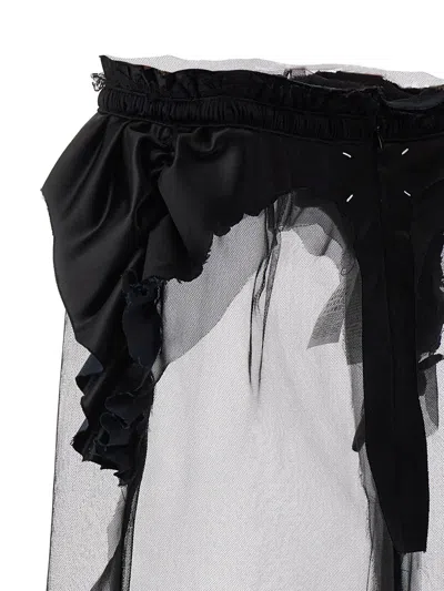 Shop Maison Margiela Satin Ruche Tulle Skirt In Black