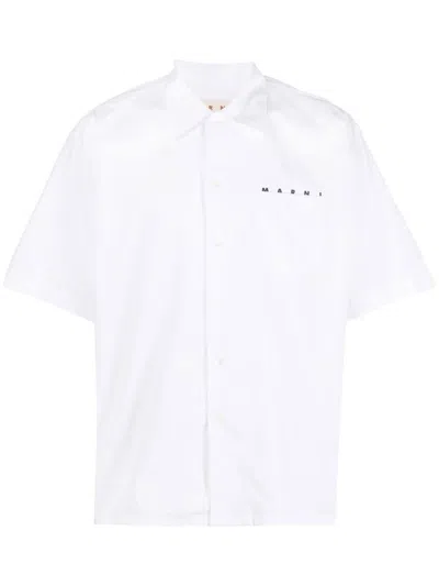 Shop Marni Bowling Shirt With Hidden Logo In White