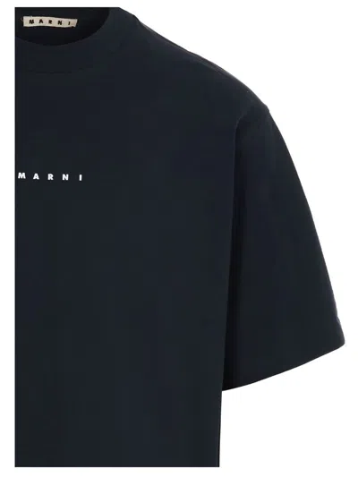 Shop Marni Logo Printed T-shirt In Blue