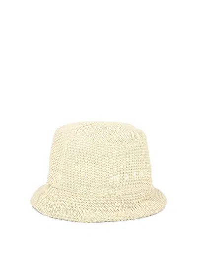 Shop Marni Raffia Bucket Hat With Logo Embroidery In Beige