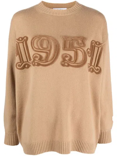 Shop Max Mara Logo Wool Sweater In Camel