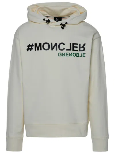 Shop Moncler Grenoble Ivory Cotton Jersey Sweatshirt In White