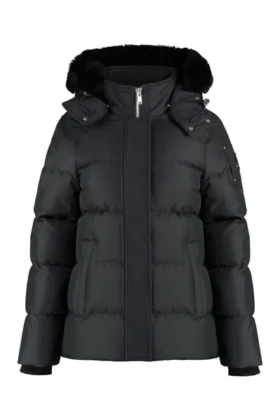 Shop Moose Knuckles Cloud 3q Hooded Techno Fabric Down Jacket In Black