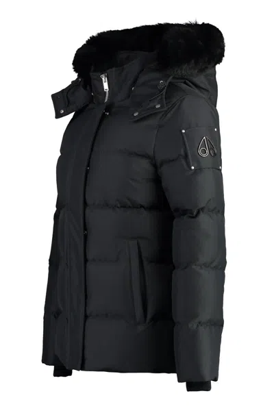 Shop Moose Knuckles Cloud 3q Hooded Techno Fabric Down Jacket In Black