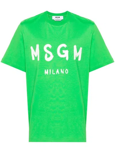 Shop Msgm Logo T-shirt Clothing In Green